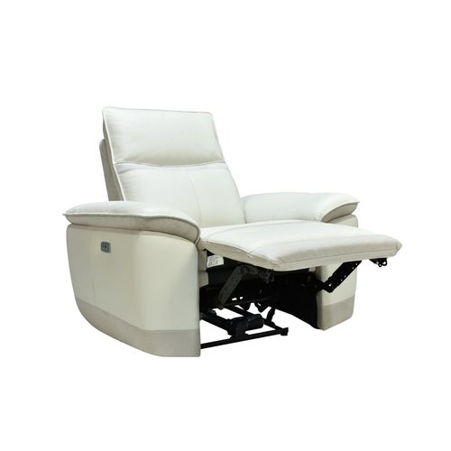 Fauteuil relax électrique électrique DOUGLAS cuir et tissu givre