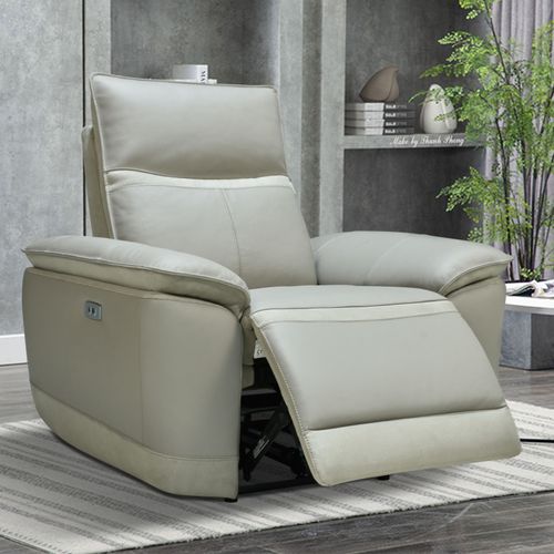 Fauteuil relax électrique électrique DOUGLAS cuir et tissu gris vue d'ambiance 1