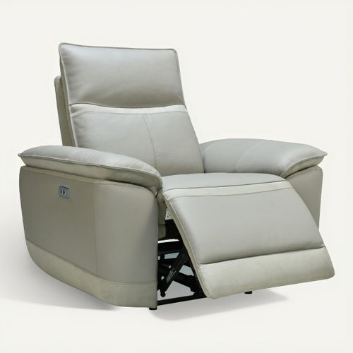 Fauteuil relax électrique électrique DOUGLAS cuir et tissu gris vue 3/4