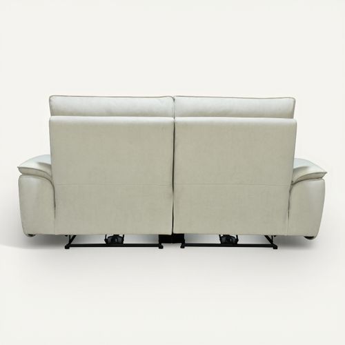 Canapé 3 places relax électrique DOUGLAS cuir givre et tissu gris sable vue de derrière