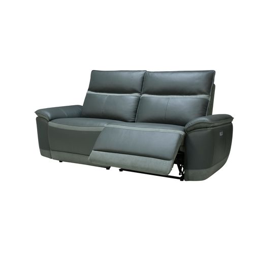 Canapé 3 places relax électrique DOUGLAS cuir et tissu gris foncé vue de profil