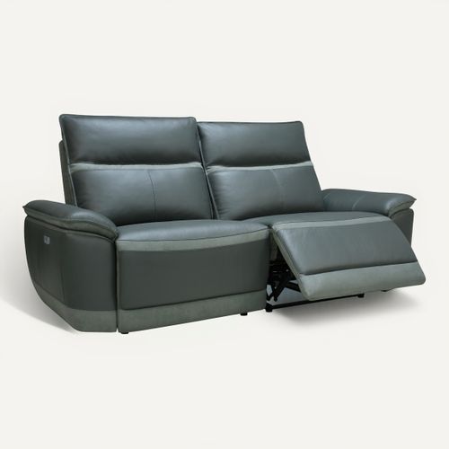 Canapé 3 places relax électrique DOUGLAS cuir et tissu gris foncé vue 3/4