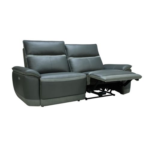 Canapé 3 places relax électrique DOUGLAS cuir et tissu gris foncé