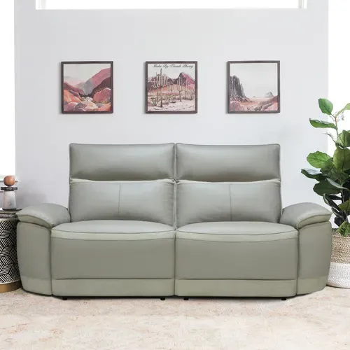 Canapé 3 places relax électrique DOUGLAS cuir et tissu taupe et gris