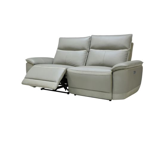 Canapé 3 places relax électrique DOUGLAS cuir et tissu taupe et gris