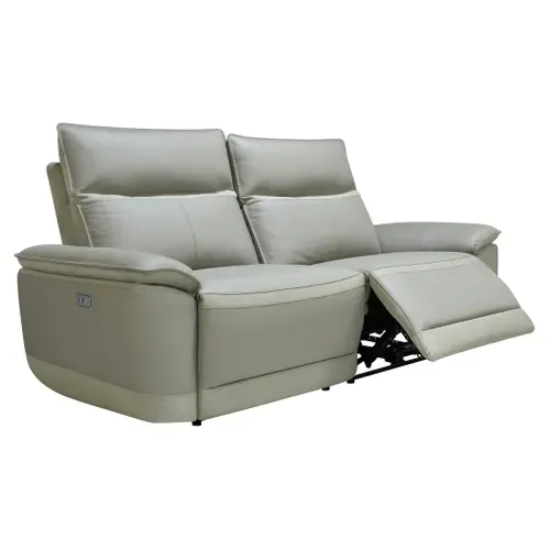 Canapé 3 places relax électrique DOUGLAS cuir et tissu taupe et gris