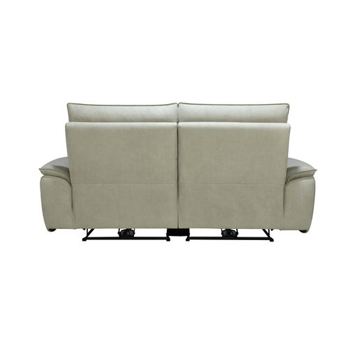 Canapé 3 places relax électrique DOUGLAS cuir et tissu taupe et gris vue de derrière