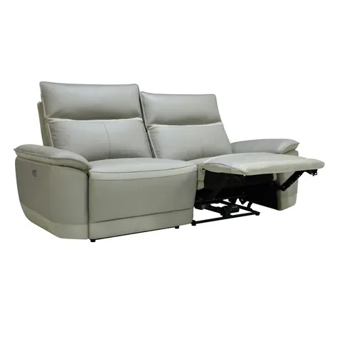 Canapé 3 places relax électrique DOUGLAS cuir et tissu taupe et gris