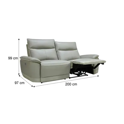 Canapé 3 places relax électrique DOUGLAS cuir et tissu taupe et gris