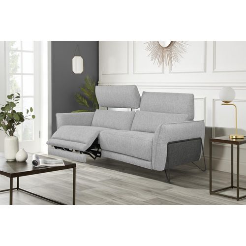 Canapé 2 places relax électrique CALVINE tissu gris clair