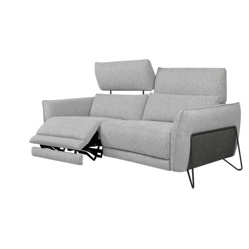 Canapé 2 places relax électrique CALVINE tissu gris clair
