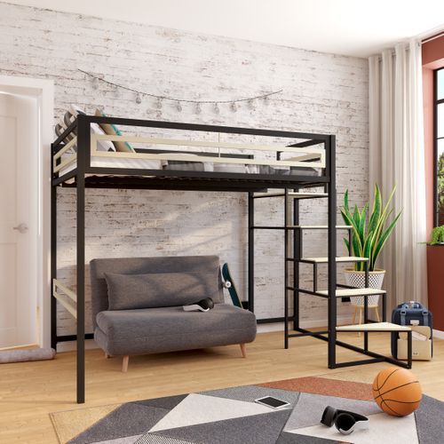 Lit mezzanine 140x190 cm MARLEY imitation chêne - noir