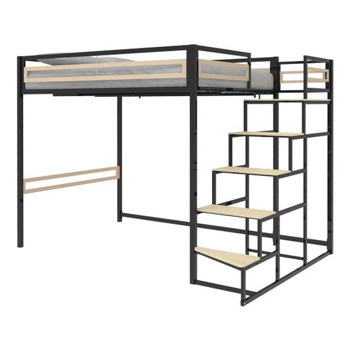 Lit mezzanine 140x190 cm MARLEY imitation chêne - noir