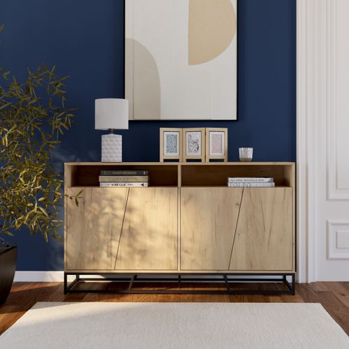 Buffet L.147 cm TOBIAS imitation chêne et noir vue d'ambiance 1