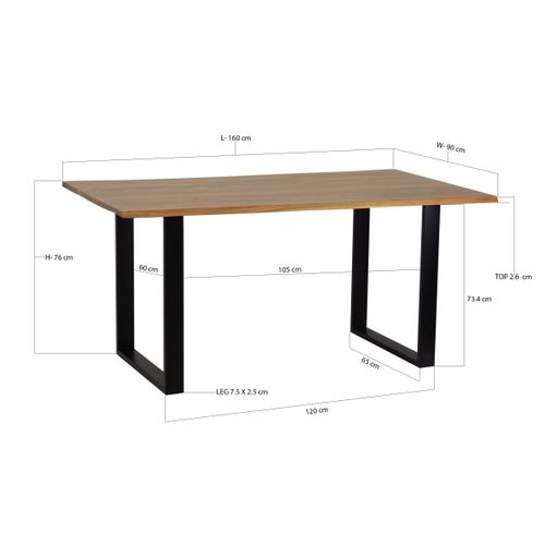 Table de séjour L.160 x l.85/90cm VATIRA acacia et noir