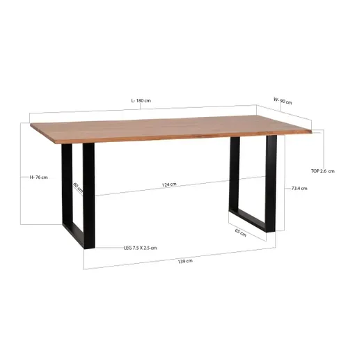 Table de séjour L.180 x l.85/90cm VATIRA acacia et noir
