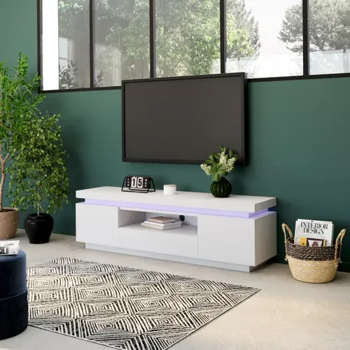 Meuble TV LED LUCIE 5 blanc laqué vue d'ambiance 1