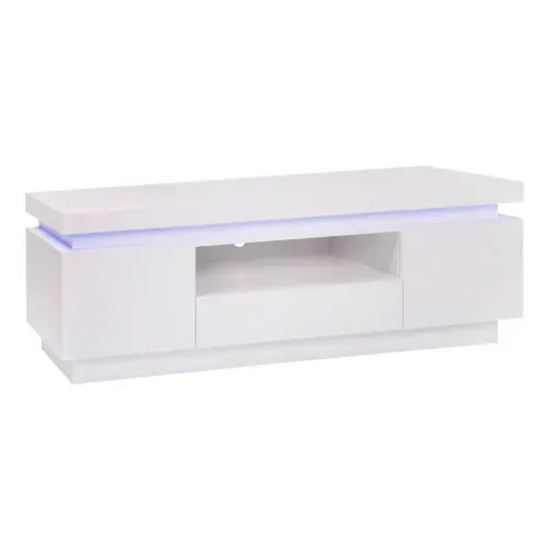 Meuble TV LED LUCIE 5 blanc laqué vue 3/4