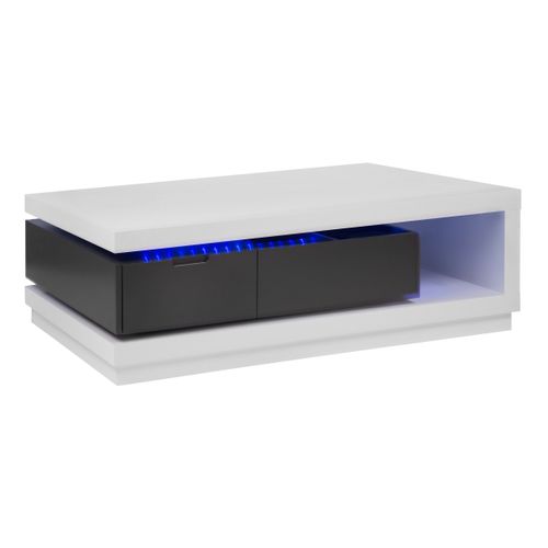 Table basse LED design FEVER 4 blanc laqué et gris