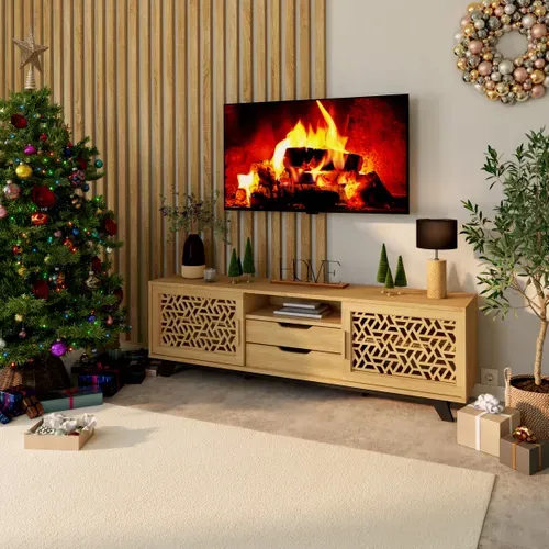 Meuble TV LOUXOR Imitation chêne et noir vue d'ambiance 1