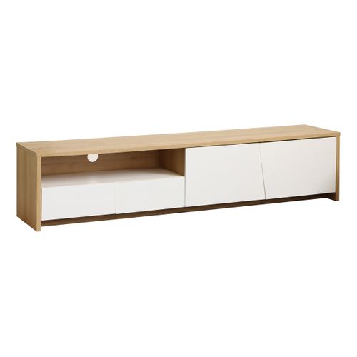 Meuble TV L. 190 cm ESSENTIAL Imitation chêne et blanc