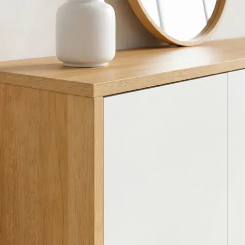 Buffet 4 portes ESSENTIAL Imitation chêne et blanc