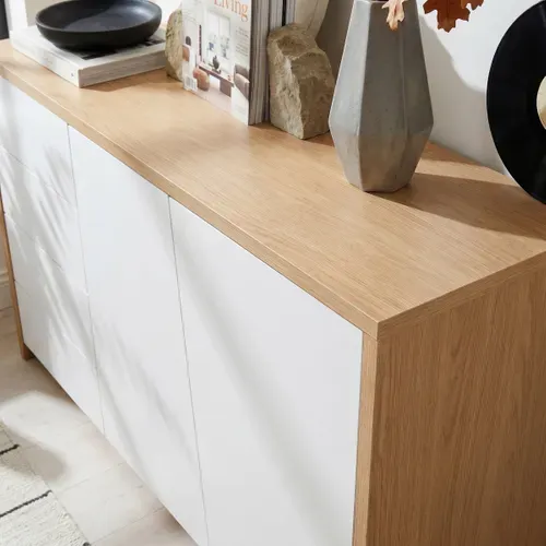 Buffet 2 portes ESSENTIAL Imitation chêne et blanc