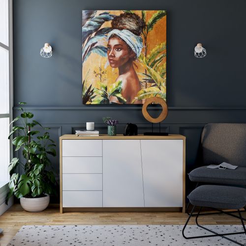 Buffet 2 portes ESSENTIAL Imitation chêne et blanc