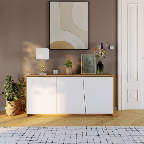 Buffet 3 portes ESSENTIAL Imitation chêne et blanc