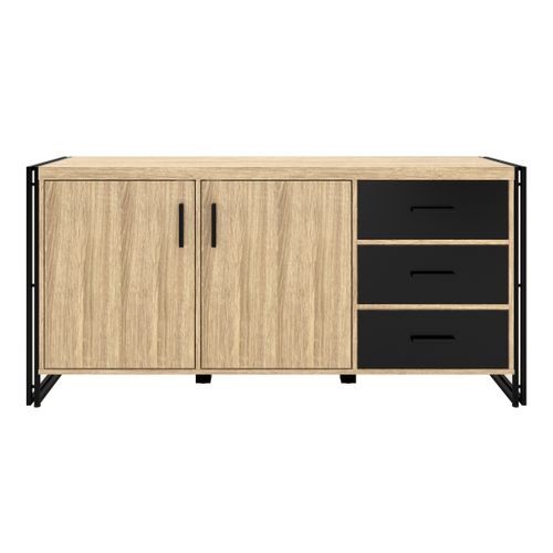 Buffet 2 portes PARKER imitation chêne et noir