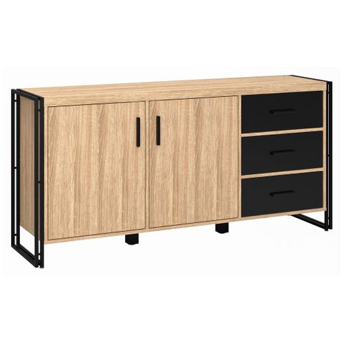 Buffet 2 portes PARKER imitation chêne et noir