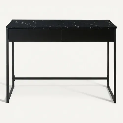 Console 2 tiroirs MINA imitation marbre noir et acier vue de face