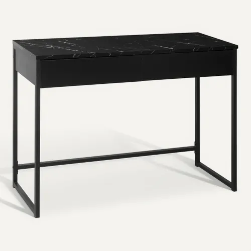 Console 2 tiroirs MINA imitation marbre noir et acier vue 3/4
