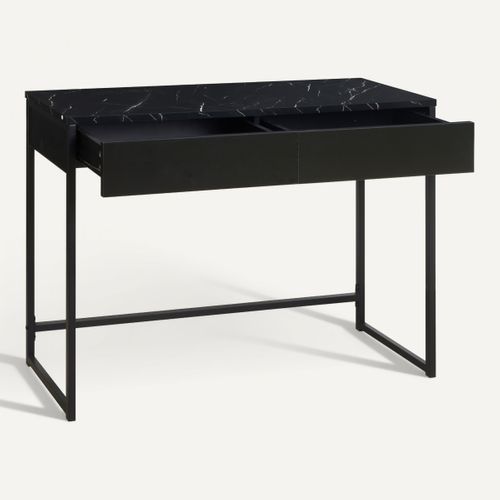 Console 2 tiroirs MINA imitation marbre noir et acier