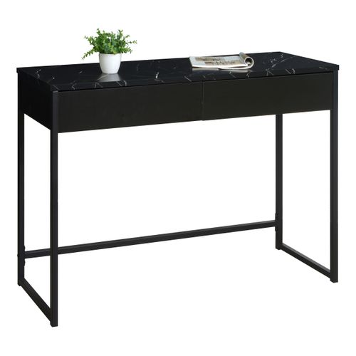 Console 2 tiroirs MINA imitation marbre noir et acier
