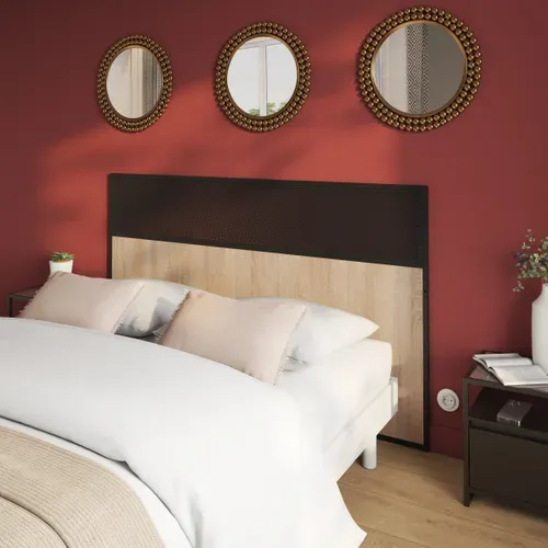 Tête de lit L.160 cm OSKAR métal noir et imitation chêne vue d'ambiance 1