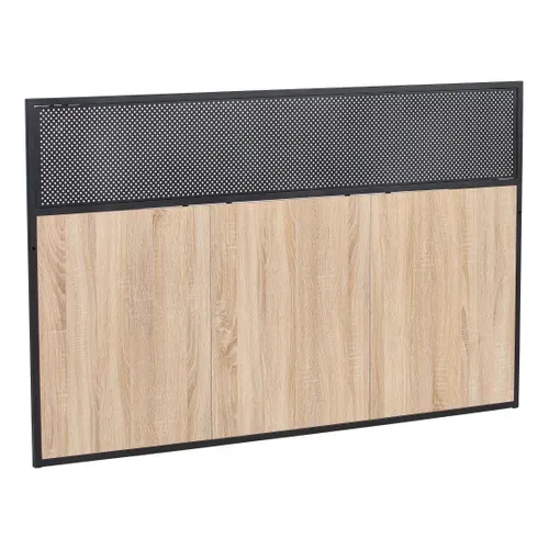 Tête de lit L.160 cm OSKAR métal noir et imitation chêne vue 3/4