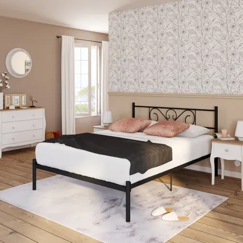 Lit avec sommier 140x190 cm HILA métal noir