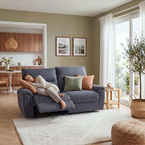Canapé 3 places relax électrique ATOW tissu gris foncé