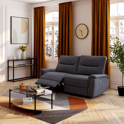 Canapé 3 places relax électrique ATOW tissu gris foncé