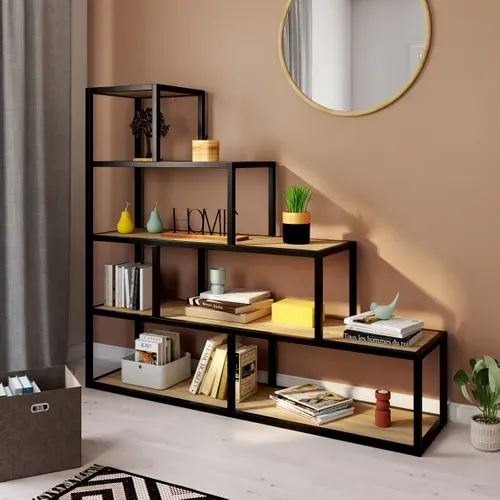 Bibliothèque step BONO imitation chêne et noir vue d'ambiance 1