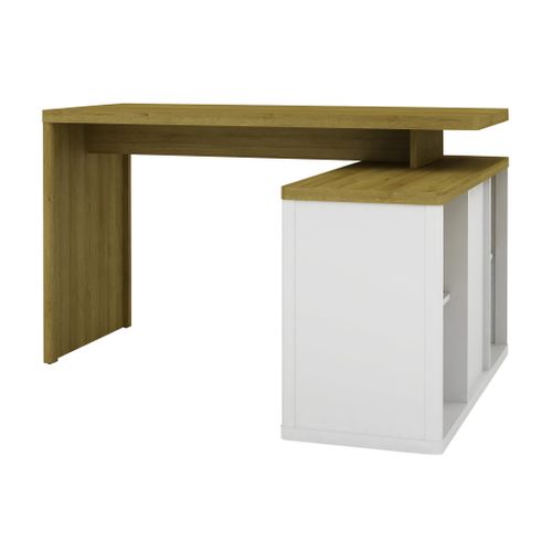 Bureau d'angle avec rangement MYSEN imitation chêne et blanc