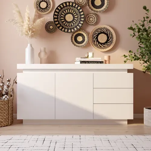 Buffet LED 2 portes 3 tiroirs COLORS blanc vue d'ambiance 1