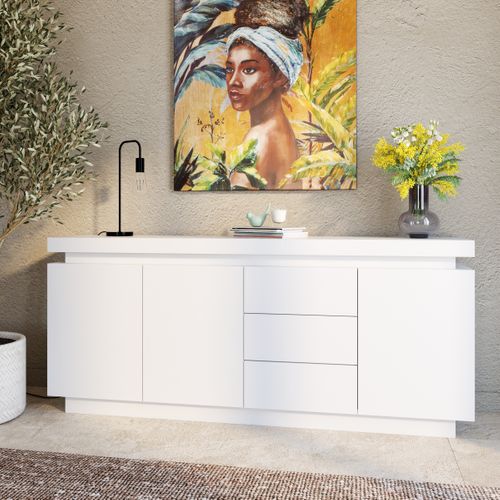 Buffet LED 3 portes 3 tiroirs L.183cm COLORS blanc laqué vue d'ambiance 1