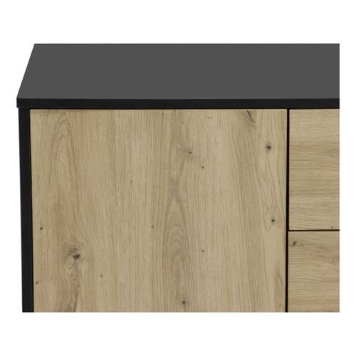 Rangement 3 tiroirs 1 porte BOEY imitation chêne et noir