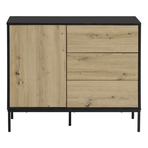 Rangement 3 tiroirs 1 porte BOEY imitation chêne et noir