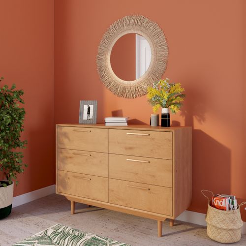 Commode 6 tiroirs POLA imitation chêne vue d'ambiance 1