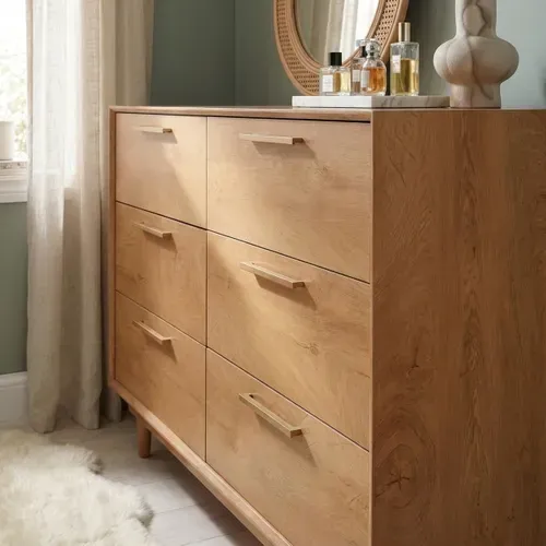 Commode 6 tiroirs L.120 cm POLA imitation chêne