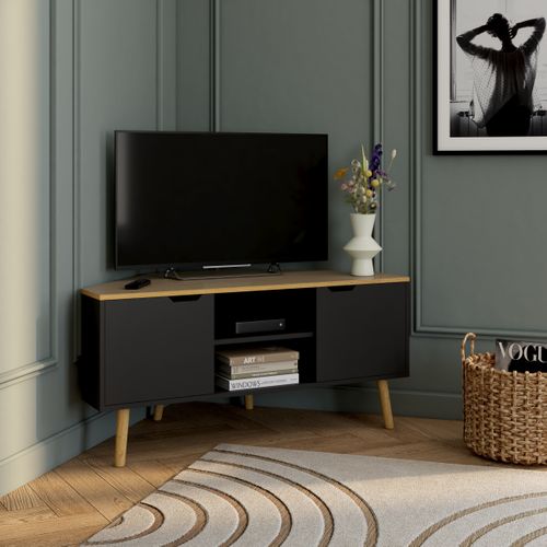 Meuble TV D'angle CORNY imitaion chêne et noir