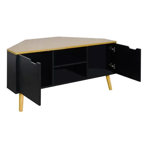 Meuble TV D'angle CORNY imitaion chêne et noir